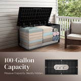 Quictent 100 Gallon Heavy Duty Resin Deck Box, Waterproof Outdoor Storage Bench