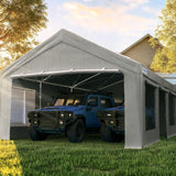 Quictent 20x20 ft Heavy Duty 2 Car Carport with Zipper Side Doors, Gray