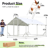 Quictent 12x9x6.6ft Large Metal Chicken Coop Run With Perch & Swing