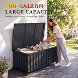 Quictent 100 Gallon Heavy Duty Metal Deck Box, Waterproof Outdoor Storage Box with Lockable Lid & Wheels
