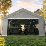 Quictent 20x20 ft Heavy Duty 2 Car Carport with Zipper Side Doors, Gray