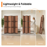JOSTYLE Bamboo Room Divider with Shelves, 4-Panel Privacy Screen 67"H 64"W Brown