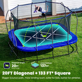 Square Rectangle Trampoline 2000LBS Capacity No-Gap Design 14X14FT Outdoor Trampoline with Safety Net and Non-Slip Ladder 10-Year Quality Assurance Perfect for Backyard Fun
