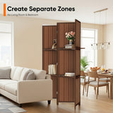 JOSTYLE Bamboo Room Divider with Shelves, 4-Panel Privacy Screen 67"H 64"W Brown