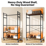 HOKEEPER Heavy Duty Rolling Garment Rack, Wood & Metal Clothing Rack with Shelves & Double Hanging Rods, Adjustable Height Freestanding Wardrobe for Bedroom, Closet Organizer, Max Load 450 LBS