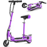 Zupapa Electric Scooter with Seat for Kids Ages 6-12, 6" Pneumatic Tire, Up to 10 mph and 70 min Ride Time, for Riders up to 155 lbs, Removable Seat 2 Riding Styles Purple