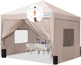 Quictent Privacy 10x10 Pop Up Canopy with 4 Sidewalls & Mesh Windows, Tan