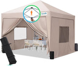 Quictent Privacy 8x8 Pop Up Canopy with 4 Sidewalls & Mesh Windows, Tan