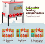Quictent 100-140 Lbs Chicken Feeder, 3-Compartment Galvanized Metal Poultry Feeder with Adjustable Height Legs, 8 Feeding Ports No Waste Rat Proof Automatic Gravity Feeder