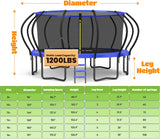 ORCC Kids Trampoline, 1200LBS Weight Capacity Outdoor Trampoline 16 15 14 12 10 8FT Yard Trampolines for Kids Adults