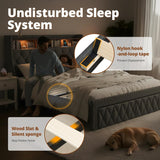 TATAGO 900LBs Twin Bed Frame with 3-Tier Hidden Storage, Upholstered Headboard Bed Frame with Drawer and Charging Station, No Box Spring Needed