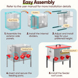 Quictent 50-80 Lbs Chicken Feeder, 3-Compartment Galvanized Metal Poultry Feeder with Adjustable Height Legs, 6 Feeding Ports No Waste Rat Proof Automatic Gravity Feeder