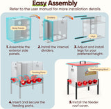 Quictent 100-140 Lbs Chicken Feeder, 3-Compartment Galvanized Metal Poultry Feeder with Adjustable Height Legs, 8 Feeding Ports No Waste Rat Proof Automatic Gravity Feeder