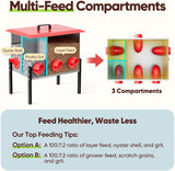 Quictent 50-80 Lbs Chicken Feeder, 3-Compartment Galvanized Metal Poultry Feeder with Adjustable Height Legs, 6 Feeding Ports No Waste Rat Proof Automatic Gravity Feeder