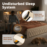 TATAGO 1000LBs Full Bed Frame with 3-Tier Hidden Storage, Upholstered Headboard Bed Frame with 2 Drawers and Charging Station, No Box Spring Needed