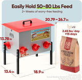 Quictent 50-80 Lbs Chicken Feeder, 3-Compartment Galvanized Metal Poultry Feeder with Adjustable Height Legs, 6 Feeding Ports No Waste Rat Proof Automatic Gravity Feeder