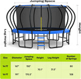 ORCC Kids Trampoline with 8-12 Added Stabilizer Bars | 1300LBS Weight Capacity 16 14FT Outdoor Yard Trampolines for Kids Adults