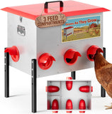 Quictent 50-80 Lbs Chicken Feeder, 3-Compartment Galvanized Metal Poultry Feeder with Adjustable Height Legs, 6 Feeding Ports No Waste Rat Proof Automatic Gravity Feeder