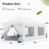 Quictent 10x20 Heavy Duty Party Tent with 4 Removable Mesh Windows & Ventilation - Waterproof Outdoor Canopy Tent for Weddings, Backyard Events, Shelter, UV Protection (White)