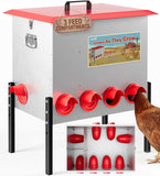 Quictent 100-140 Lbs Chicken Feeder, 3-Compartment Galvanized Metal Poultry Feeder with Adjustable Height Legs, 8 Feeding Ports No Waste Rat Proof Automatic Gravity Feeder