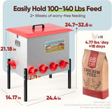 Quictent 100-140 Lbs Chicken Feeder, 3-Compartment Galvanized Metal Poultry Feeder with Adjustable Height Legs, 8 Feeding Ports No Waste Rat Proof Automatic Gravity Feeder