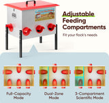 Quictent 50-80 Lbs Chicken Feeder, 3-Compartment Galvanized Metal Poultry Feeder with Adjustable Height Legs, 6 Feeding Ports No Waste Rat Proof Automatic Gravity Feeder
