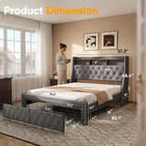 TATAGO 1000LBs Full Bed Frame with 3-Tier Hidden Storage, Upholstered Headboard Bed Frame with 2 Drawers and Charging Station, No Box Spring Needed