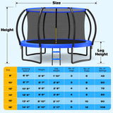 Outdoor Trampoline with Net for Kids 8FT 10FT 12FT 14FT 15FT 16FT 1200LBS Weight Capacity, Kids Trampoline with Non-Slip Ladder and Gloves, Recreational Backyard Large Tramp for Kids & Adults