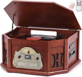 ORCC 10-in-1 Record Player, Nostalgic Turntable for Vinyl Record with Bluetooth, 2 Built-in Speakers, CD, Cassette, USB,Rosewood