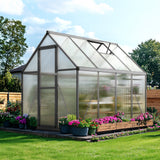 KING BIRD Greenhouse for Outdoors, 7.4x6 FT Polycarbonate Walk-in Green House for Outside, Aluminum Frame UV Resistant Panel Garden Backyard W/ Lockable Mesh Door Roof Vent, 2 Racks, Black