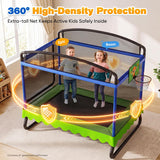 Zupapa 4x6FT Kids Trampoline with Basketball Hoop & Safety Net, ASTM Approved Rectangle Recreational Trampoline for Indoor/Outdoor for Ages 3-6, 220LBS Capacity, Heavy-Duty Steel Frame
