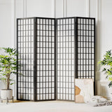 JOSTYLE 6ft Room Divider Shoji Screen, 4 Panel Folding Privacy Screen for Room Separation, Japanese Wood Room Divider, Black, 70.9" H x 69" W Black