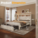TATAGO 1000LBs Full Bed Frame with 3-Tier Hidden Storage, Upholstered Headboard Bed Frame with 2 Drawers and Charging Station, No Box Spring Needed