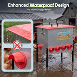 Quictent 100-140 Lbs Chicken Feeder, 3-Compartment Galvanized Metal Poultry Feeder with Adjustable Height Legs, 8 Feeding Ports No Waste Rat Proof Automatic Gravity Feeder