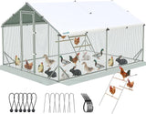 Quictent 12x9x6.6ft Large Metal Chicken Coop Run With Perch & Swing