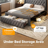 TATAGO 1000LBs Full Bed Frame with 3-Tier Hidden Storage, Upholstered Headboard Bed Frame with 2 Drawers and Charging Station, No Box Spring Needed