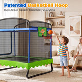 Zupapa 4x6FT Kids Trampoline with Basketball Hoop & Safety Net, ASTM Approved Rectangle Recreational Trampoline for Indoor/Outdoor for Ages 3-6, 220LBS Capacity, Heavy-Duty Steel Frame
