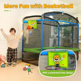 Zupapa 4X6FT Rectangle Trampoline with Basketball Hoop, and Safety Net - Indoor/Outdoor Kids Trampoline for Toddlers Ages 3-6, 220LBS Capacity, Heavy-Duty Galvanized Steel Frame