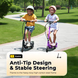 Zupapa Electric Scooter with Seat for Kids Ages 6-12, 6" Pneumatic Tire, Up to 10 mph and 70 min Ride Time, for Riders up to 155 lbs, Removable Seat 2 Riding Styles Black
