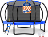 Outdoor Trampoline with Net for Kids 8FT 10FT 12FT 14FT 15FT 16FT 1200LBS Weight Capacity, Kids Trampoline with Non-Slip Ladder and Gloves, Recreational Backyard Large Tramp for Kids & Adults