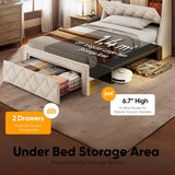 TATAGO 900LBs Twin Bed Frame with 3-Tier Hidden Storage, Upholstered Headboard Bed Frame with Drawer and Charging Station, No Box Spring Needed