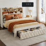 TATAGO 1000LBs Full Bed Frame with 3-Tier Hidden Storage, Upholstered Headboard Bed Frame with 2 Drawers and Charging Station, No Box Spring Needed