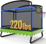 Zupapa 4x6FT Kids Trampoline with Basketball Hoop & Safety Net, ASTM Approved Rectangle Recreational Trampoline for Indoor/Outdoor for Ages 3-6, 220LBS Capacity, Heavy-Duty Steel Frame