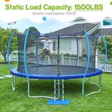 Zupapa 1500LBS Weight Capacity No-Gap Design Kids Trampoline 16FT 15FT 14FT 12FT 10FT Outdoor Safety Enclosure Trampolines with Non-Slip Ladder for Children, Adults & Family Backyard Fun