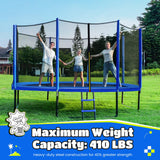 ORCC Trampoline 8FT 10FT 12FT 14FT, Outdoor Tramp with Enclosure Net, 410LBS Yard Trampoline for Kids - Recreational Anti-Rust Trampolin for Kids and Adults with Ladder