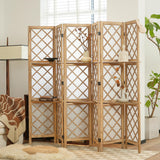 JOSTYLE Room Divider with Shelves, 6-Panel Japanese Shoji Screen 67"H 96"W Nature-Wood