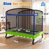 Zupapa 4x6FT Kids Trampoline with Basketball Hoop & Safety Net, ASTM Approved Rectangle Recreational Trampoline for Indoor/Outdoor for Ages 3-6, 220LBS Capacity, Heavy-Duty Steel Frame
