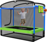 Zupapa 4X6FT Rectangle Trampoline with Basketball Hoop, and Safety Net - Indoor/Outdoor Kids Trampoline for Toddlers Ages 3-6, 220LBS Capacity, Heavy-Duty Galvanized Steel Frame