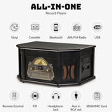 ORCC 10-in-1 Record Player, Nostalgic Turntable for Vinyl Record with Bluetooth, 2 Built-in Speakers, CD, Cassette, USB,Black