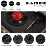ORCC 10-in-1 Record Player, Nostalgic Turntable for Vinyl Record with Bluetooth, 2 Built-in Speakers, CD, Cassette, USB,Black